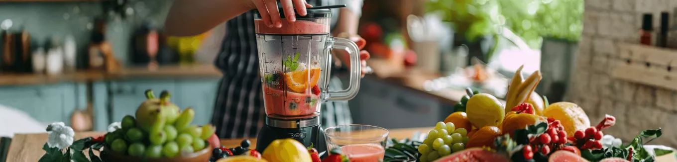 Člověk připravující si smoothie z čerstvého ovoce pro zdravý životní styl 