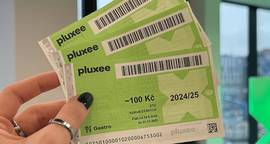 Ruka držící propadlé papírové stravenky určené k darován